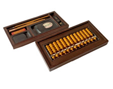 Abacus Japan  Itsutudama Soroban Pre 1850 Suan Pan Calligraphy Paint Brush Set