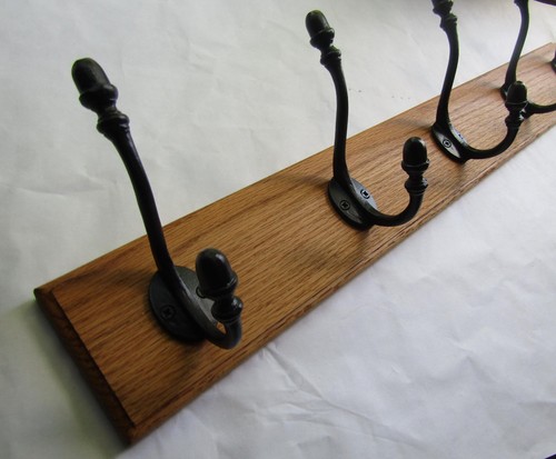 Rustic oak coat hook rack - rustic,