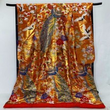 Japanese kimono colored uchikake furisode embroidery vintage furisode silk 3962