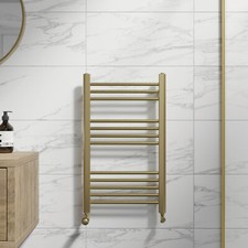 Heated Towel Rail Brushed Brass 750 x 450mm Flat Bathroom Wall Mounted Steel
