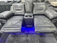 Sara Dark Grey  'Tech' Leather 2 Seater Electric Recliner Sofa USB/Blue LED