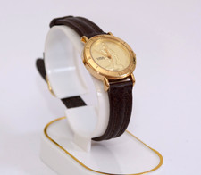 Vintage Lorus (Seiko) Y121-X091  Mickey Mouse Watch Gold Tone Dial Leather Band