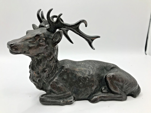 Antique spelter reclining stag - antique,