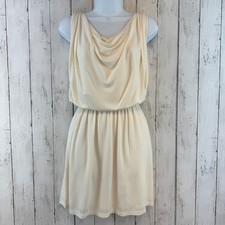 Halston Heritage Cream Knit Cowl Neck Sleeveless Blouson Mini Dress Size Small