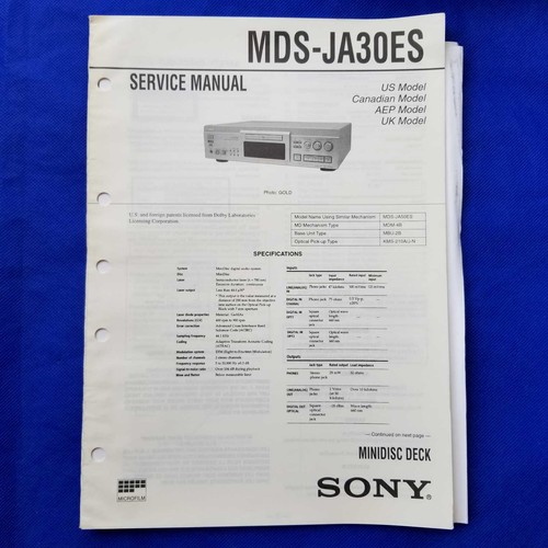 Sony mds ja30es service - sony,