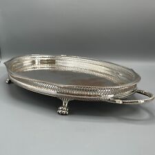 Large Antique Silver Plate Gallery Cocktail Serving Tray Lion Paw Feet Edwardian