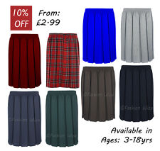 Ages 2-20 Girls School Skirt Box Pleated Formal All Around Elasticated Black 