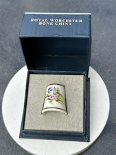 Royal Worcester Bone China Thimble in Original Box Hand Painted Iris Signed