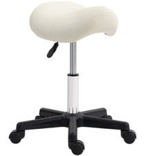 HOMCOM Saddle Stool Adjustable Rolling Salon Chair for Massage Spa Beauty White