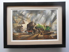 Alan Fearnley Steam Train print 'A.H Peppercorn On Shed' A2 Pacific -York FRAMED