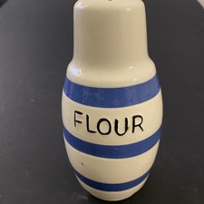 Vintage Cornishware Flour Sifter/Shaker blue and creamy white & original stopper