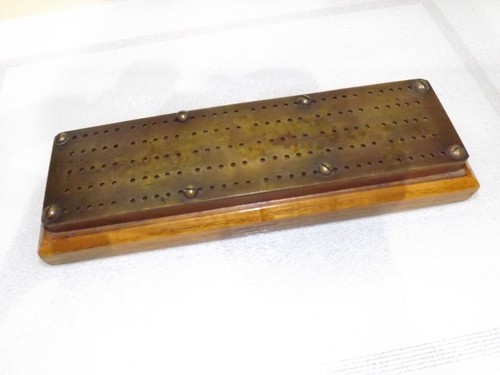 Antique brass oak cribbage - , on