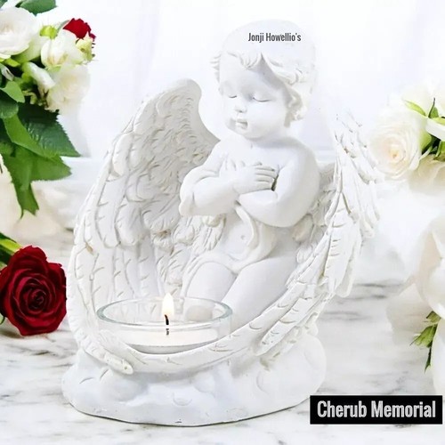 Cherub memorial candle holder - candle,