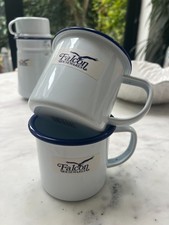 set of 2 Enamel  Falcon Housewares Mugs - white/blue, 8cm 360ml