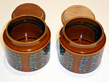 Vintage Hornsea Pottery Bronte Pair of  Storage Jars Brown And Green 1970s 4.5"