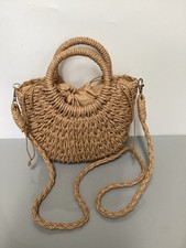 Straw Rattan Half-Moon Handbag Summer Woven Crossbody Shoulder Beach Bag Women