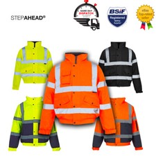 Hi Vis Visbility Viz Bomber Jacket Safety Waterproof Work Coat