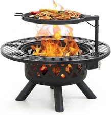 BALI OUTDOORS 20" Fire Pits, Outdoor Wood Fire Pit with Cooking Grate, Black