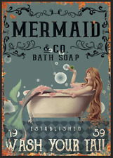 METAL SIGN WALL PLAQUE MERMAID BATH SALT Vintage decorative Bathroom home Tin