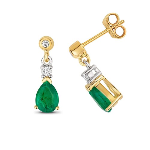 Emerald and diamond earrings - emerald,