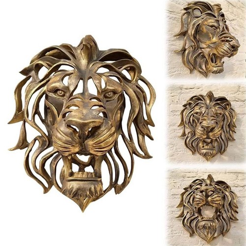 Gold lion head wall - gold, sculpture