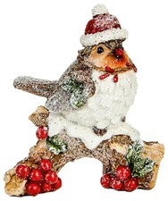 Snowy Robin Ornament 12cm Polyresin on Branch Xmas Decoration Christmas Decor
