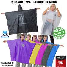 Reusable Rain Poncho Waterproof Raincoat Bicycle Cover Hooded Cape Hiking Adult