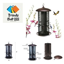 Metal Hopper Bird Feeder Two Chambers，Heavy Duty Mesh Metal Dual Seed Compart...
