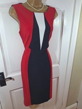 Frank Lyman Red, White & Black Lined Colour Block Dress, UK 14, Perfect Cond