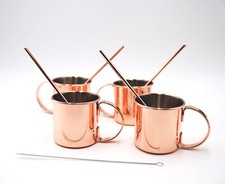 Moscow Mule Cocktail Copper Mug Straw Set of 4 for Christmas New Year Party