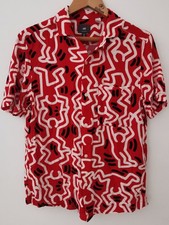 H&M x Keith Haring Red All Over Print Viscose Shirt Size Large