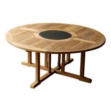 180cm Teak Circular Pedestal Garden Table with Granite Lazy Susan