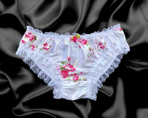 White pink satin floral frilly - pink,