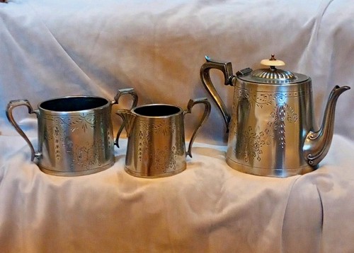 Silver plate 3pc tea set - plate,