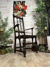 Vintage ERCOL Old Colonial Chair Jacobean Dark Oak Armchair Carver Gothic Throne
