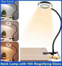 10X LED Magnifier Glass Desk Lamp With Light Stand Clamp Beauty Magnifying Lamp