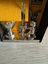 Seba ~ Silver Plated Christening Gift ~ Egg Cup And Spoon Set On A Rabbit Stand