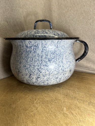 Blue swirl enamel vtg pot - vtg,