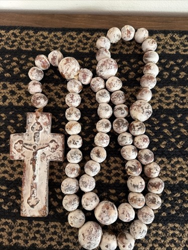 Beaded clay rosary rustic - clay,