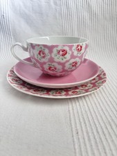 Rare Discontinued Cath Kidston Pink Provence Rose Trio Set Tea Cup Saucer Plate