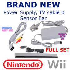 Nintendo Wii Power Supply TV Cable & Sensor Bar UK Plug PSU Brand New Full Set