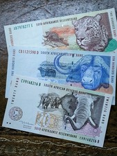 SOUTH AFRICA 200 100 20 RAND BANKNOTES RESERVE BANK NICE CONDITION OLD MONEY