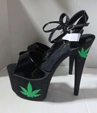 7" Black Platform Weed Leaf