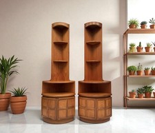 VINTAGE RETRO PAIR NATHAN SQUARES TALL TEAK CORNER UNITS CABINETS DISPLAY 1970s