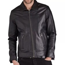 Men's Cafe Racer Genuine Classic Leather Biker Jacket Sheepskin Motorcycle Coat
