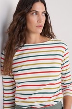 Seasalt Women's Regular Sailor 3/4 Sleeve Top Jersey Tri Breton Orange Coral