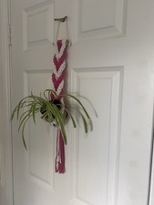 Macrame Plant Hanger Small White/Pink - Display Your Houseplants in Style