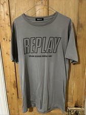 Replay Men's Grey T-Shirt Size L 100% Cotton Short Sleeve