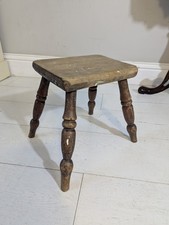 Oak Milking Stool Antique English Stool Turned Legs Uneven FREE POSTAGE 