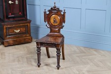 Antique English Victorian Gothic Carved Solid Oak Single Hall Chair C1850